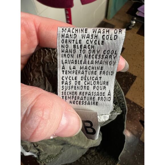 pants 100% silk drab green elastic waist 1980s - Picture 10 of 10